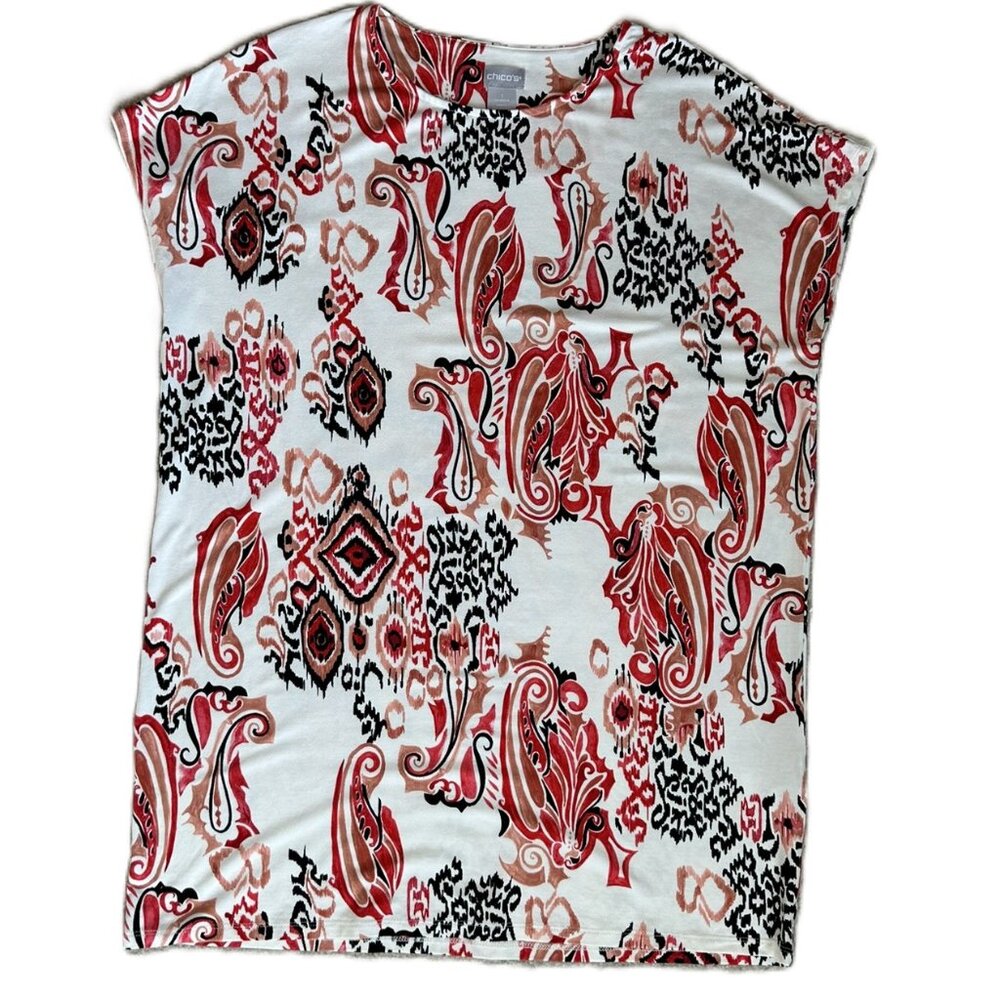 Chico’s Paisley Ikat sleeveless knit tunic top U.S. size Medium Chico’s size 1